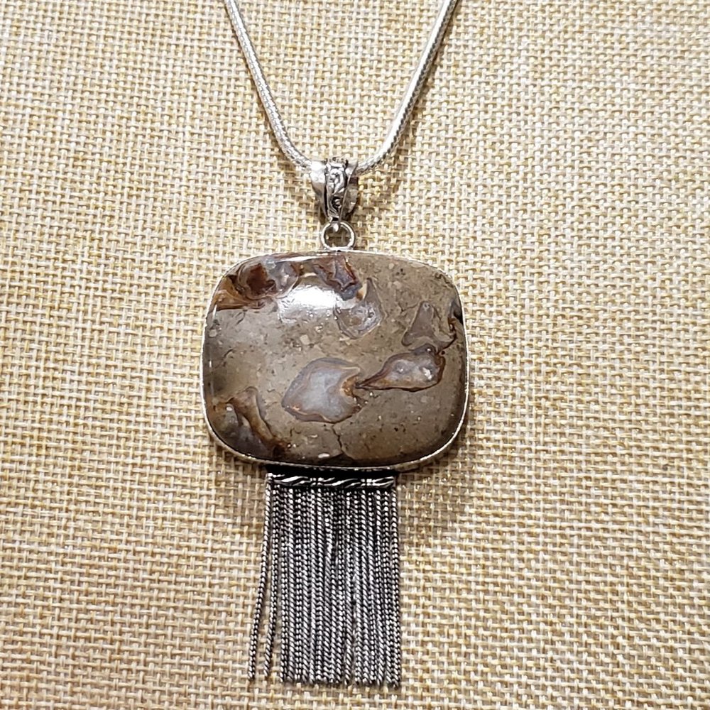 Coffee Bean Jasper Gem 925 Long Pendant Necklace